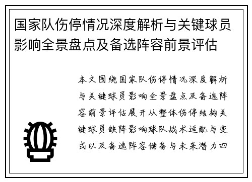 国家队伤停情况深度解析与关键球员影响全景盘点及备选阵容前景评估 国家队伤停情况深度解析与关键球员影响全景盘点及备选阵容前景评估